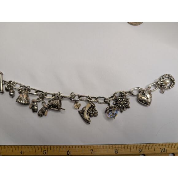 Brighton Charm Bracelet Jewelry Set 9 Charms Silver Tone Winter Theme - Picture 2 of 5